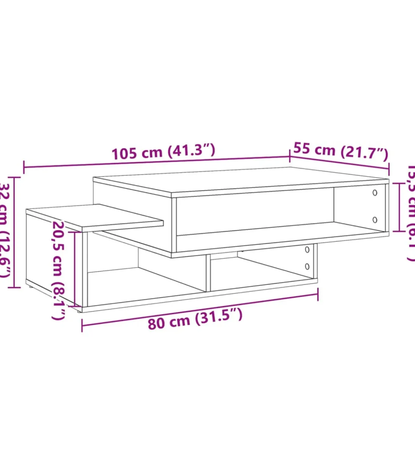 Salontafel 105x55x32 cm bewerkt hout artisanaal eikenkleurig