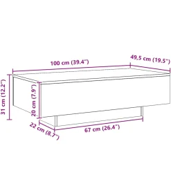 Salontafel 100x49,5x31 cm bewerkt hout artisanaal eikenkleur
