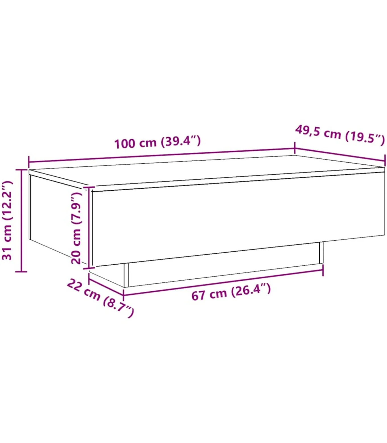 Salontafel 100x49,5x31 cm bewerkt hout artisanaal eikenkleur