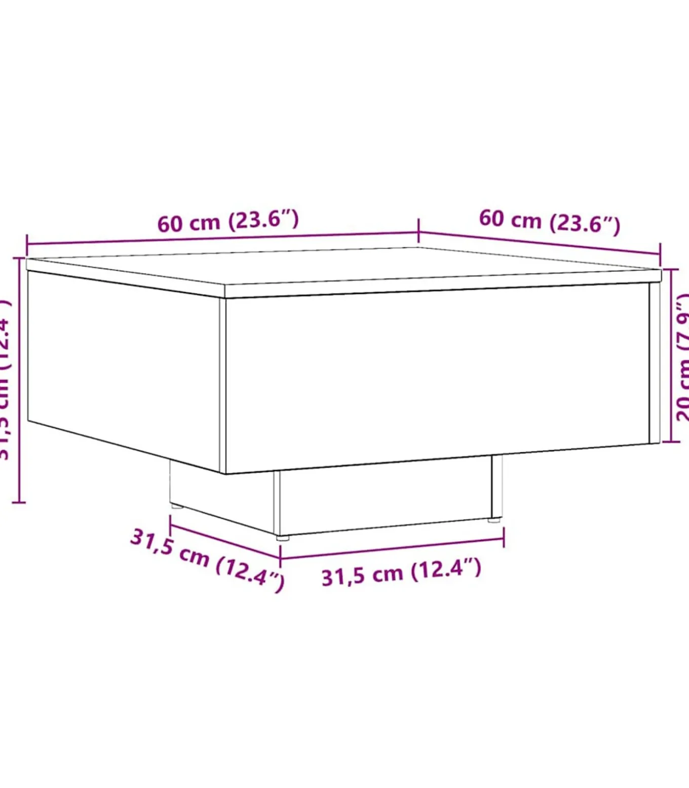 Salontafel 60x60x31,5 cm bewerkt hout artisanaal eikenkleur