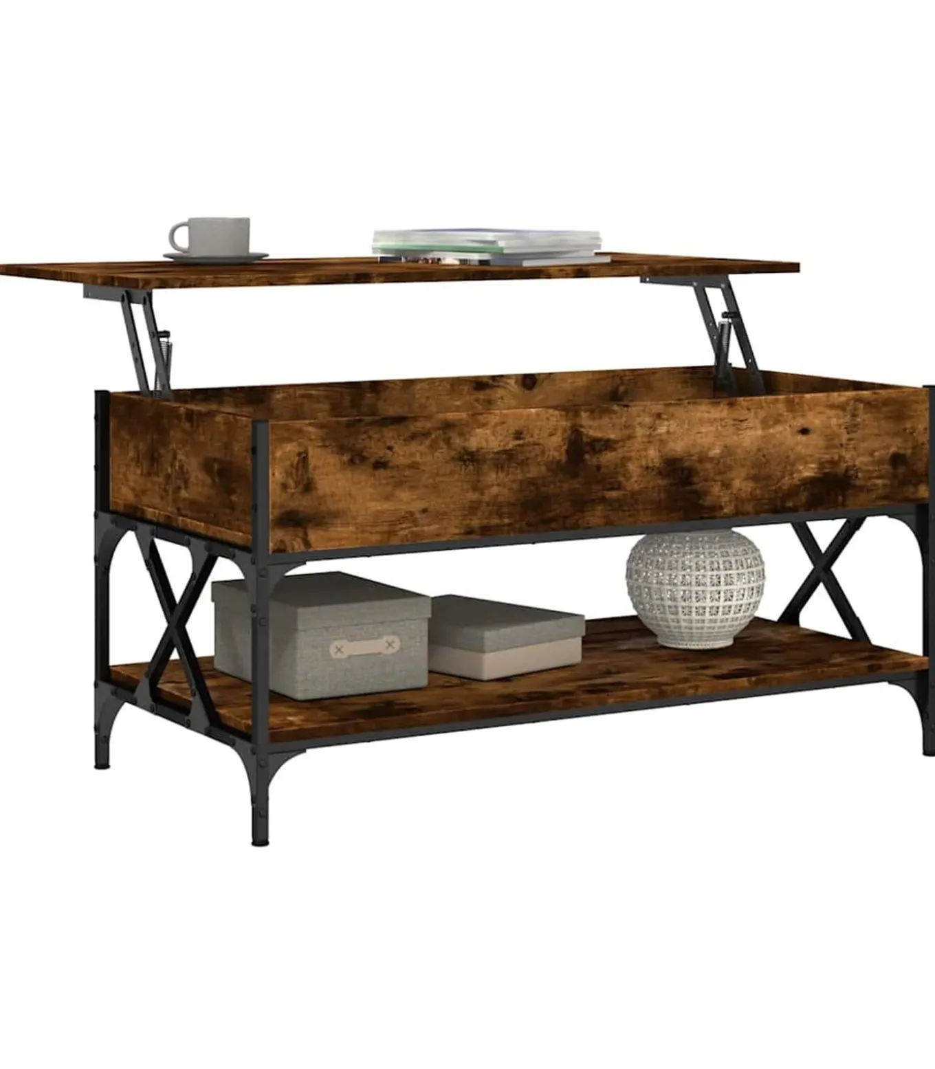 Salontafel 100x50x50 cm bewerkt hout en metaal gerookt eiken