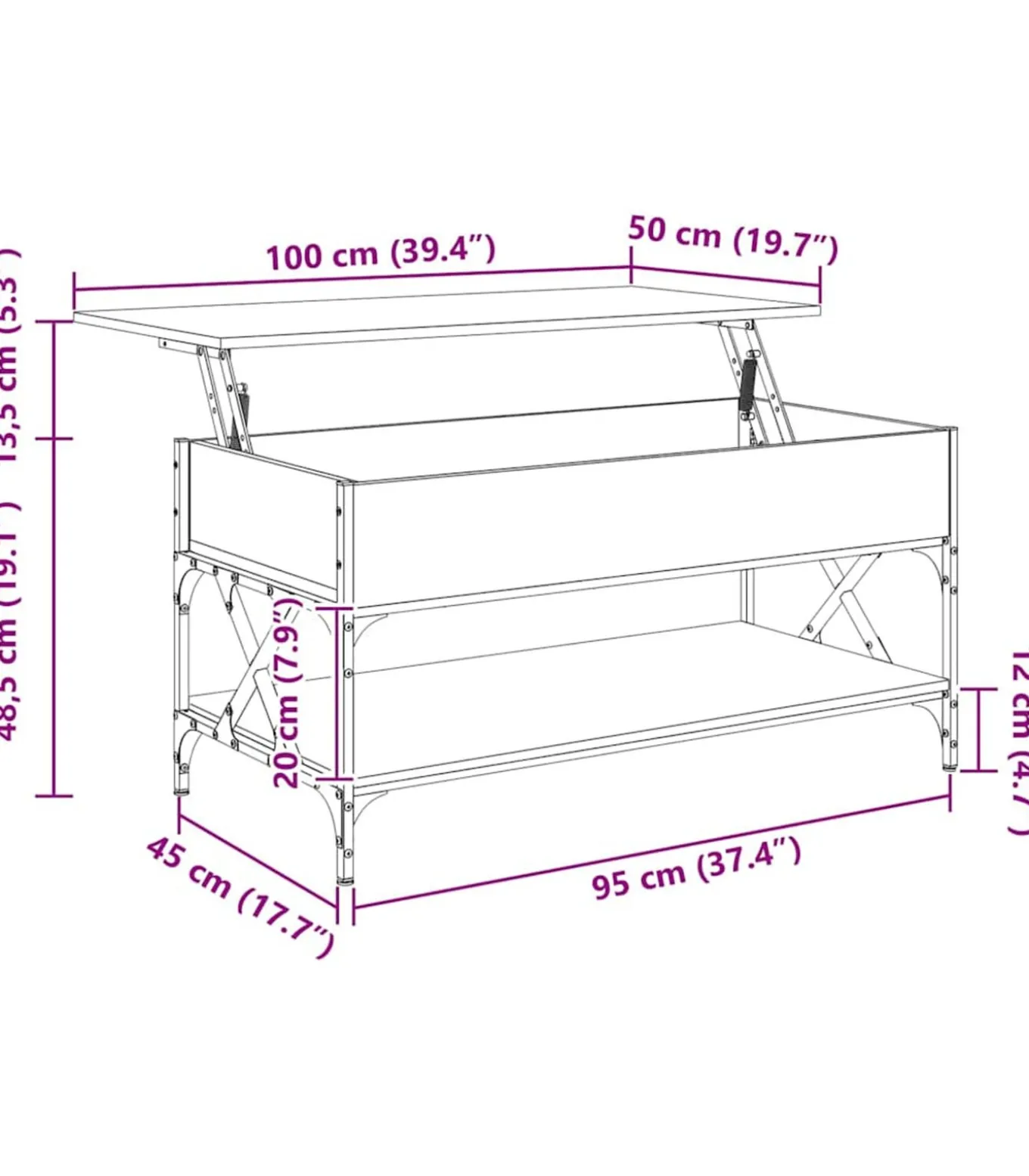 Salontafel 100x50x50 cm bewerkt hout en metaal gerookt eiken