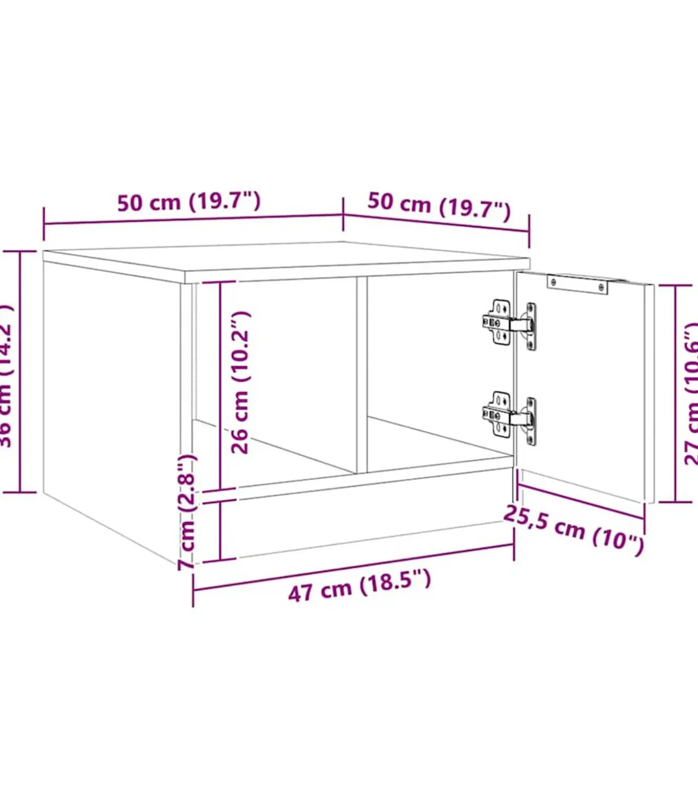 Salontafel 50x50x36 cm bewerkt hout artisanaal eikenkleur