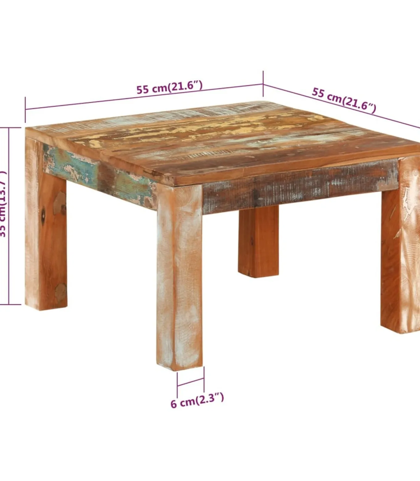 Salontafel 55x55x35 cm massief gerecycled hout