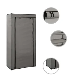 Schoenenkast met hoes 58x28x106 cm stof grijs