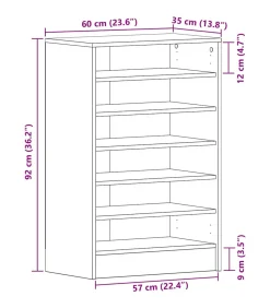 Schoenenkast met plank Zwart eiken 60 x 35 x 92 cm Bewerkt hout