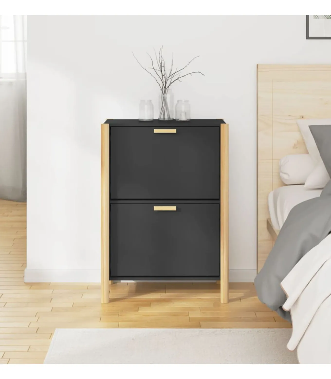 Schoenenkast 57,5x33x80 cm bewerkt hout zwart