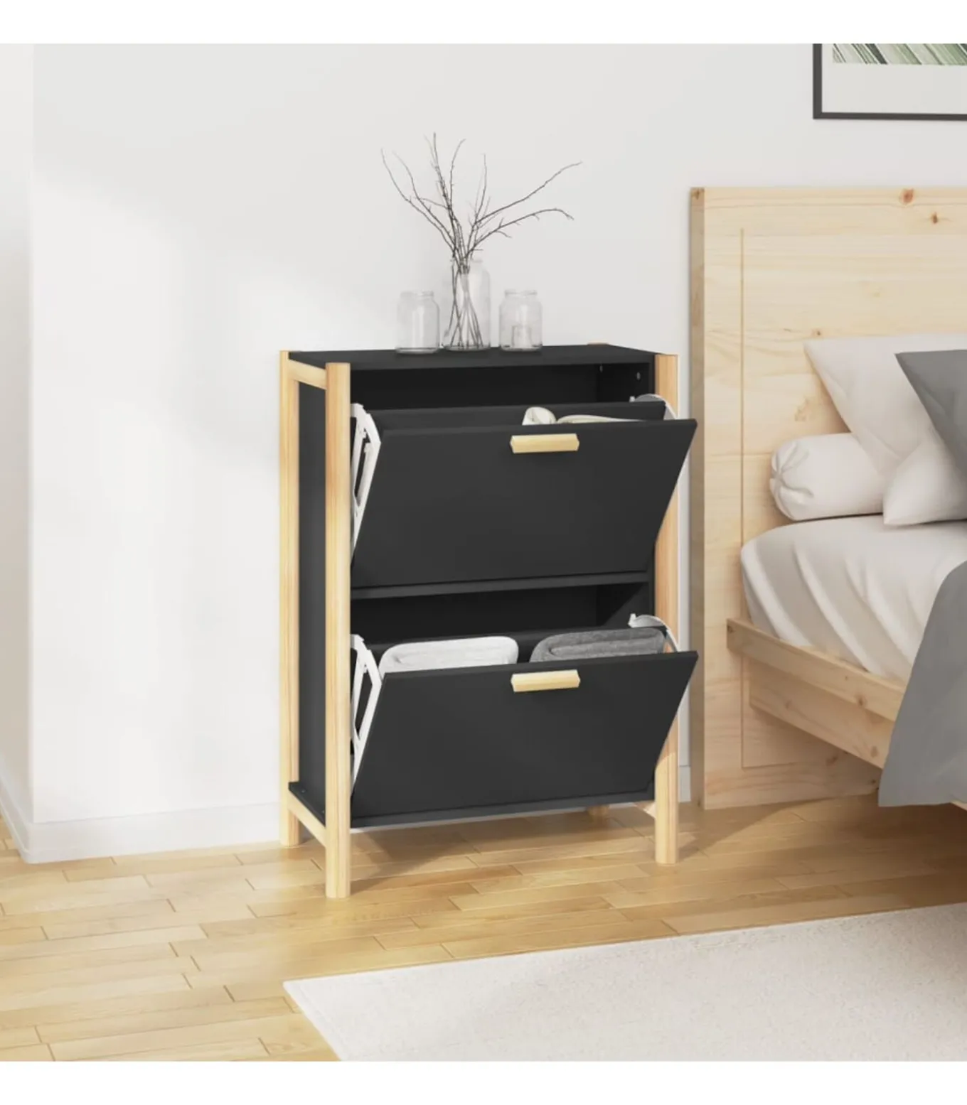 Schoenenkast 57,5x33x80 cm bewerkt hout zwart