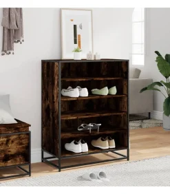 Schoenenkast 75x38x97,5 cm bewerkt hout en metaal gerookt eiken