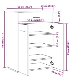 Schoenenkast 60x35x84 cm bewerkt hout artisanaal eikenkleur