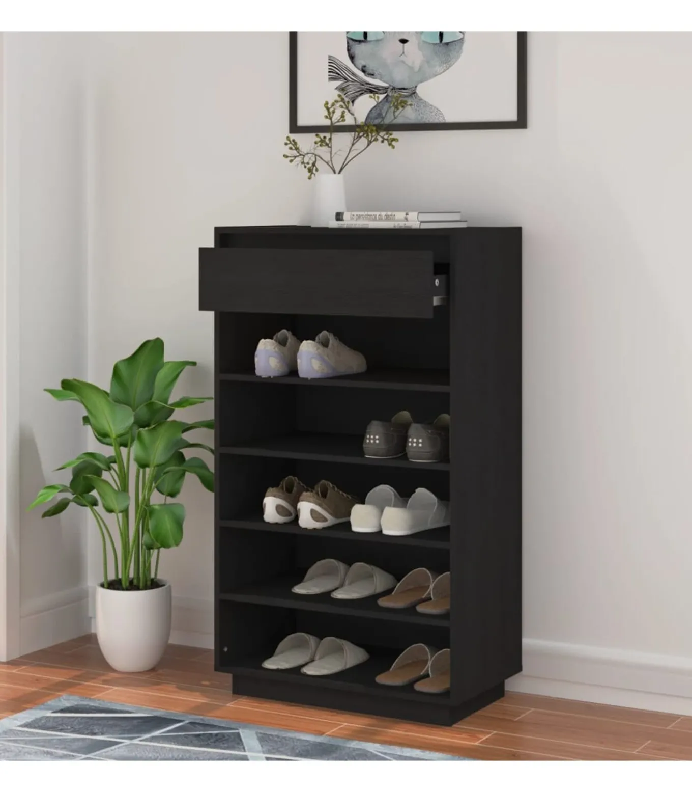 Schoenenkast 60x34x105 cm massief grenenhout zwart