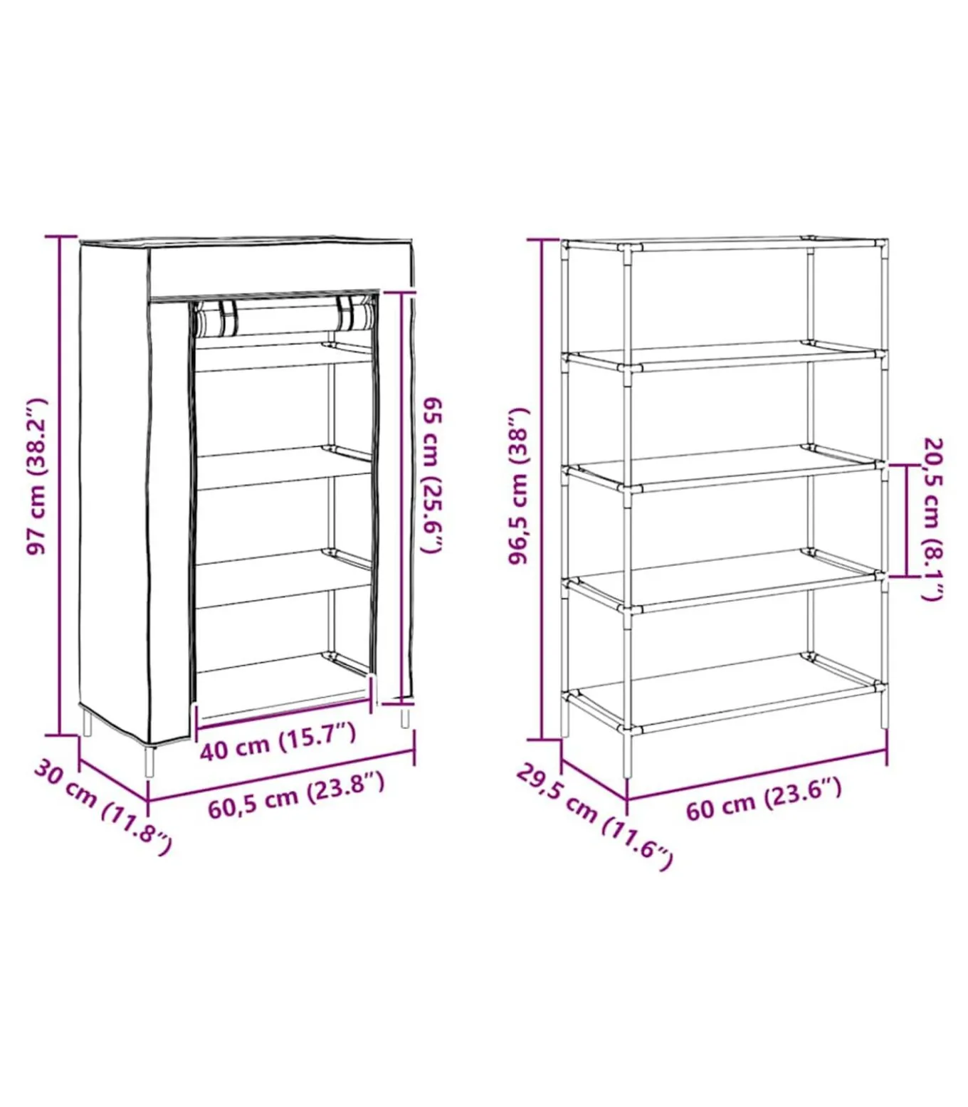 Schoenenkast 60,5x30x97 cm vliesvlies grijs
