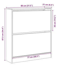 Schoenkast Zwart eiken 80 x 21 x 87.5 cm Bewerkt hout