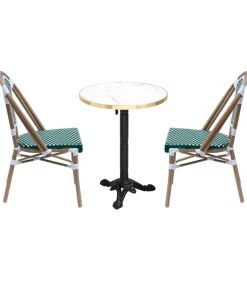 Set van wit marmeren verstelbare terrastafel en 2 groene stoelen