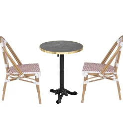 Set van zwart marmeren verstelbare terrastafel en 2 rode stoelen