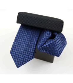 Set zijden das en pochet royalblauw geblokt