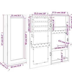 Sieradenkast met spiegel wandgemonteerd 30x8,5x67 cm wit