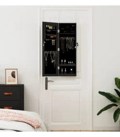 Sieradenkast met spiegel wandgemonteerd 30x8,5x90 cm zwart