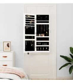 Sieradenkast met spiegel wandgemonteerd 37,5x10x106 cm wit