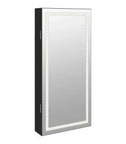 Sieradenkast met spiegel en LED wandgemonteerd zwart