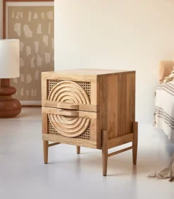 Sina - Nachtkastje van massief mangohout en rotan