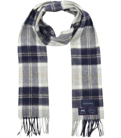 Sjaal Ruit Merino Wol Blauw Grijs