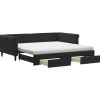 Slaapbank met onderschuifbed en lades 100x200 cm fluweel zwart