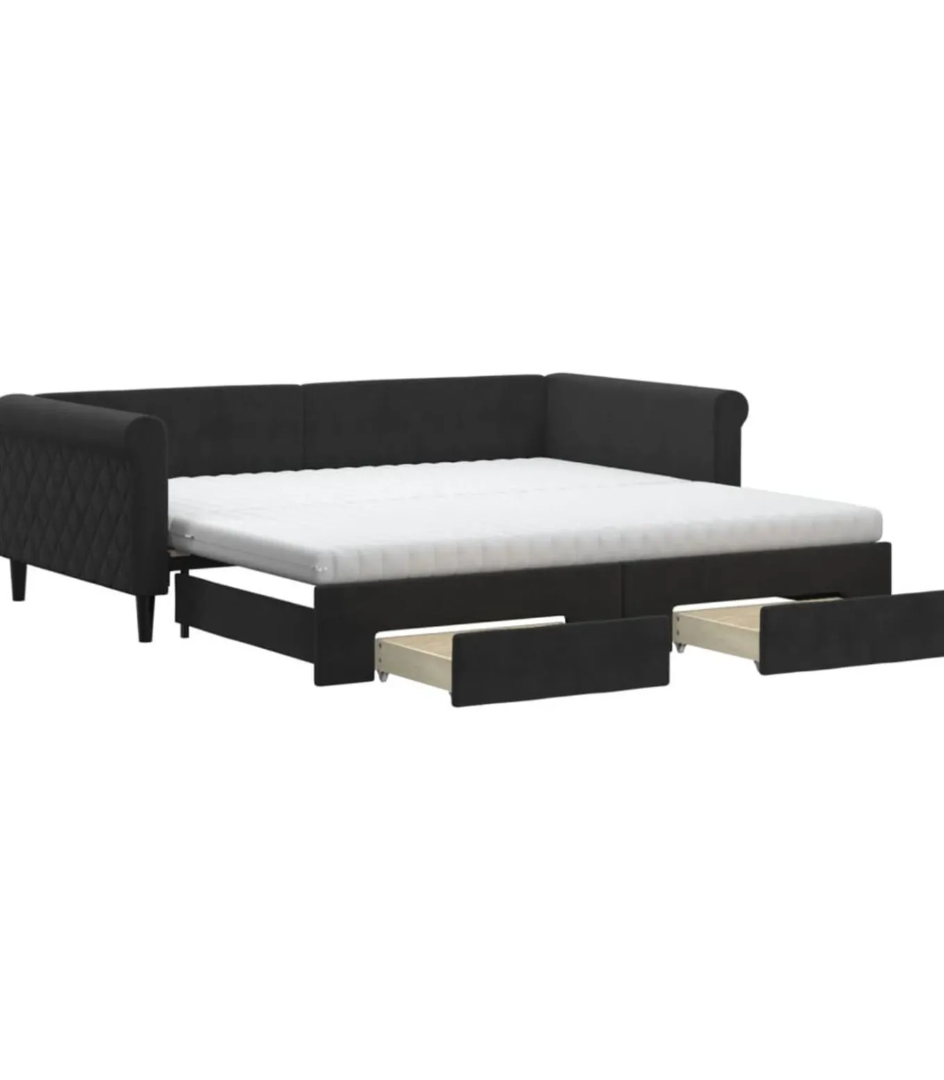 Slaapbank met onderschuifbed en lades 100x200 cm fluweel zwart