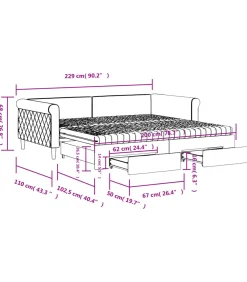 Slaapbank met onderschuifbed en lades 100x200 cm fluweel zwart