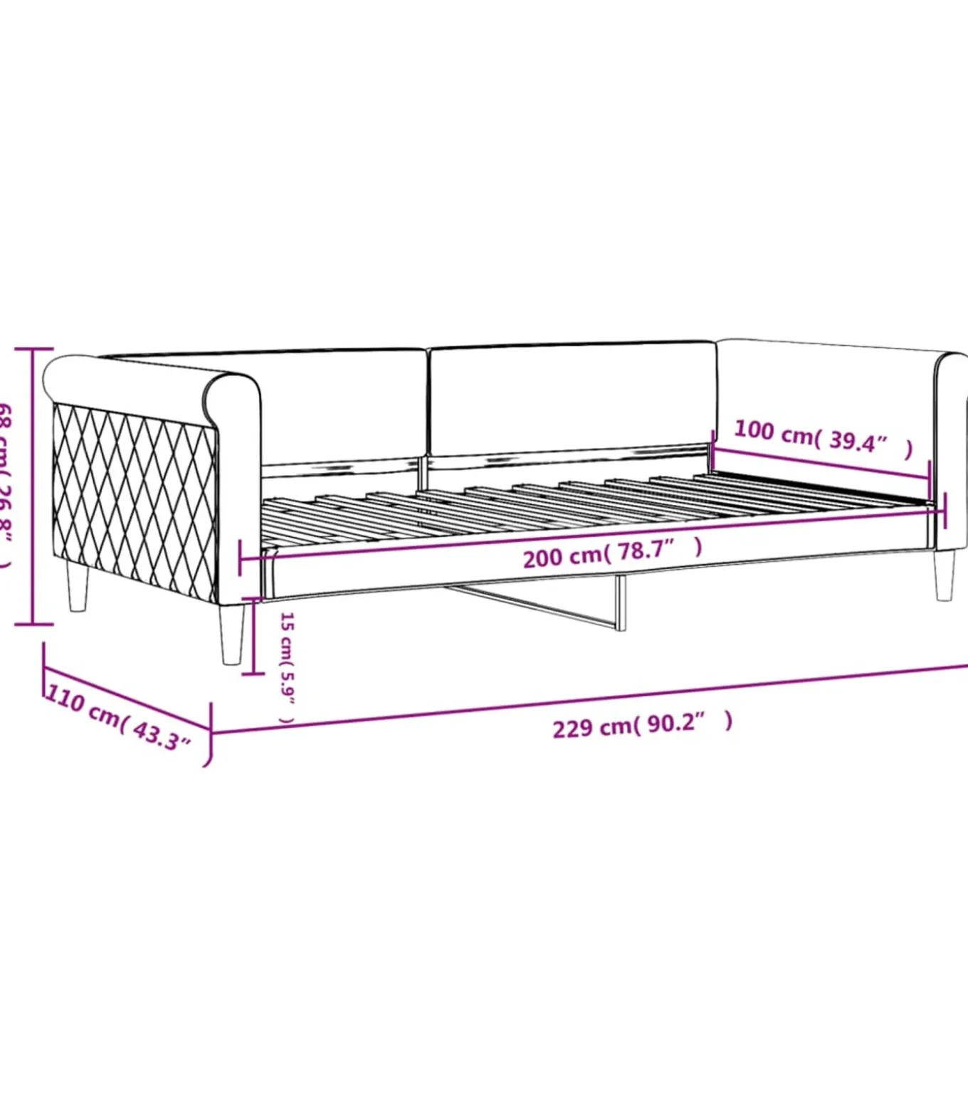 Slaapbank 100x200 cm fluweel zwart
