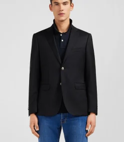 Slanke fit zwart 100% wollen blazer