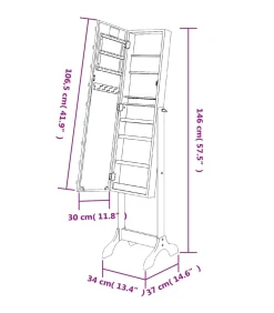 Spiegel vrijstaand met LED's 34x37x146 cm