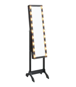 Spiegel vrijstaand met LED's 34x37x146 cm zwart