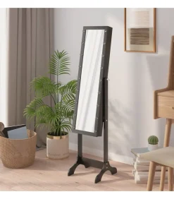 Spiegel vrijstaand met LED's 34x37x146 cm zwart