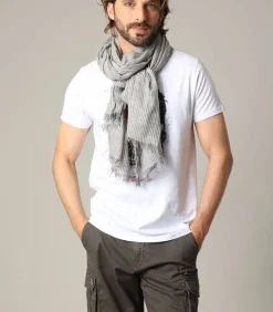 SUBWAY - Lente - zomersjaal van grijs katoen met fijne witte strepen