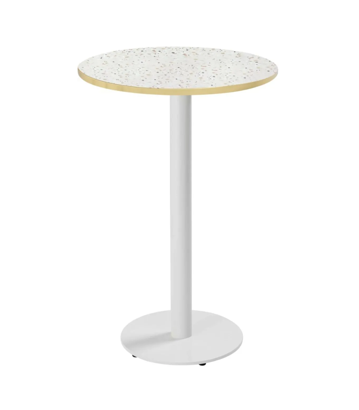 Tafel hoog rond 60 cm witte poot en terrazzo bekleding