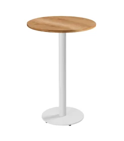 Tafel hoog rond 60 cm witte poot en lichte houten bekleding