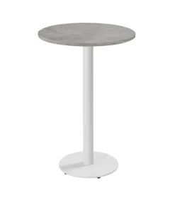Tafel hoog rond 60 cm witte poot en lichtgrijze betonnen bekleding