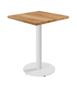 Tafel vierkant 60 cm witte voet en lichte houten bekleding