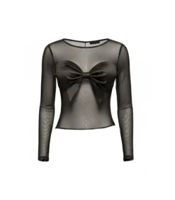 Tanktop “Nude Mesh Sleeveless Taffeta Bow Top”