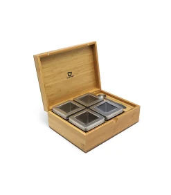 Theedoos Bamboe met 4 blikjes en theemaatlepel