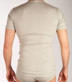 t-shirt ronde hals basic cotton 1-1 rib grey