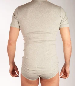 t-shirt ronde hals basic cotton 1-1 rib grey