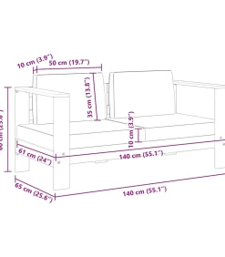 Tuinbank met kussens 140 cm massief acaciahout grijs