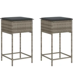 Tuinbarkrukken met kussens 2 st poly rattan grijs