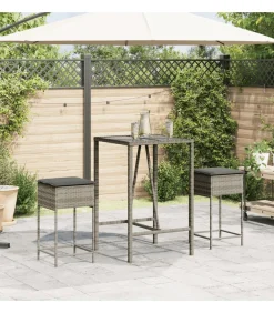 Tuinbarkrukken met kussens 2 st poly rattan grijs