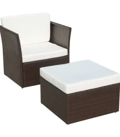 Tuinstoel met voetenbank poly rattan bruin