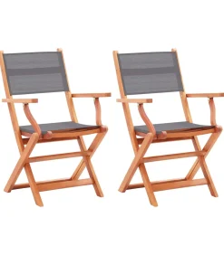 Tuinstoelen inklapbaar 2 st eucalyptushout en textileen grijs