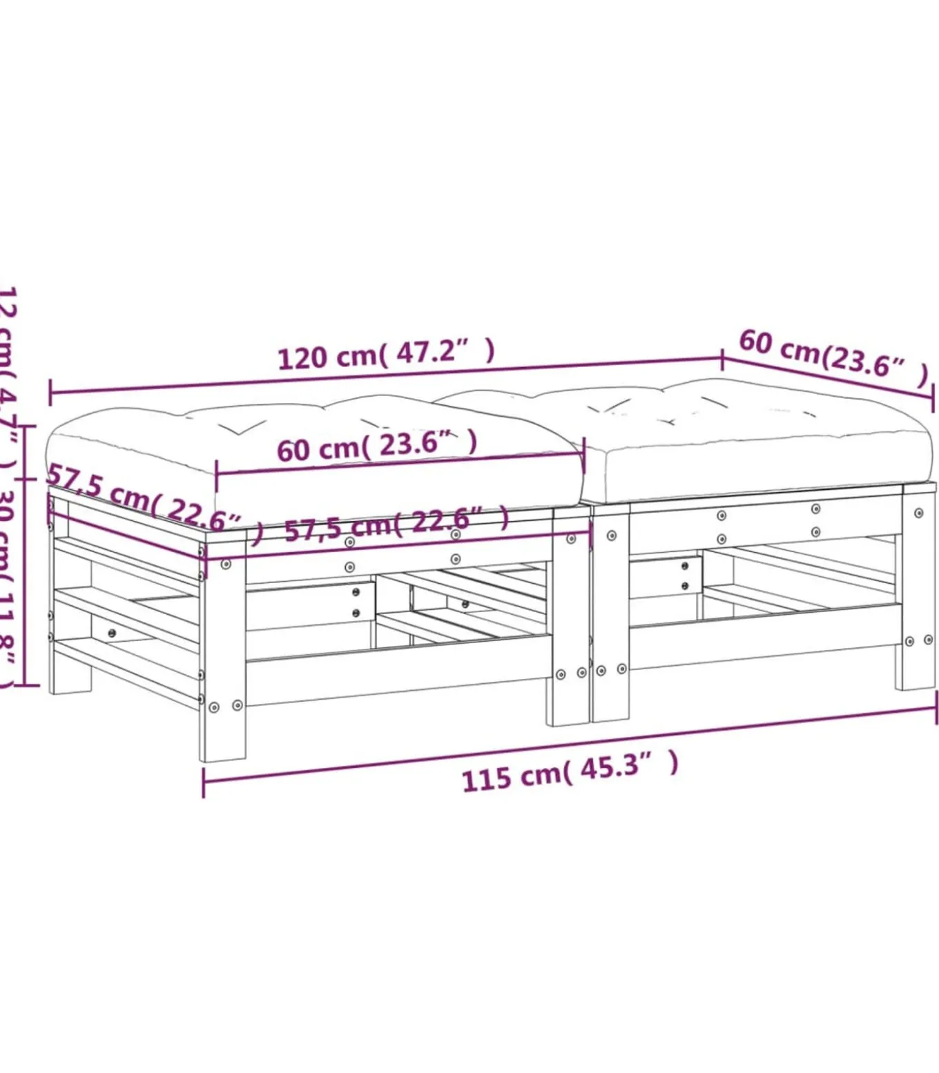 Tuinvoetenbank met kussen massief douglashout