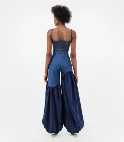 Tweekleurige denim broek